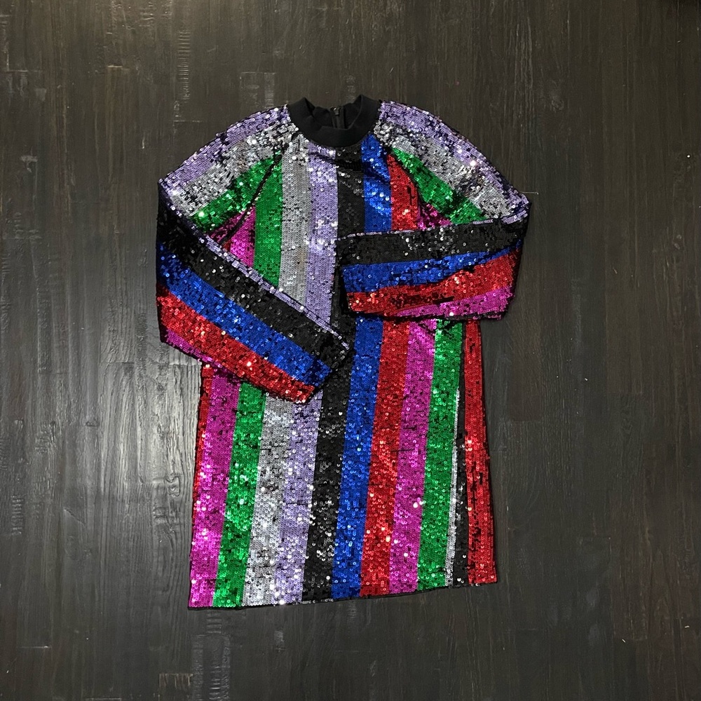 ASOS Collusion Multicolor Striped Sequin Dress - Size S but can fit M